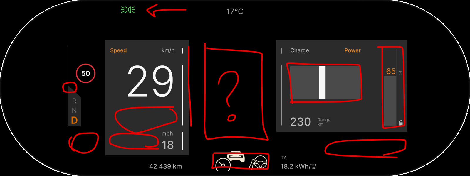 The reconstruction of the current screen with the problems marked in red