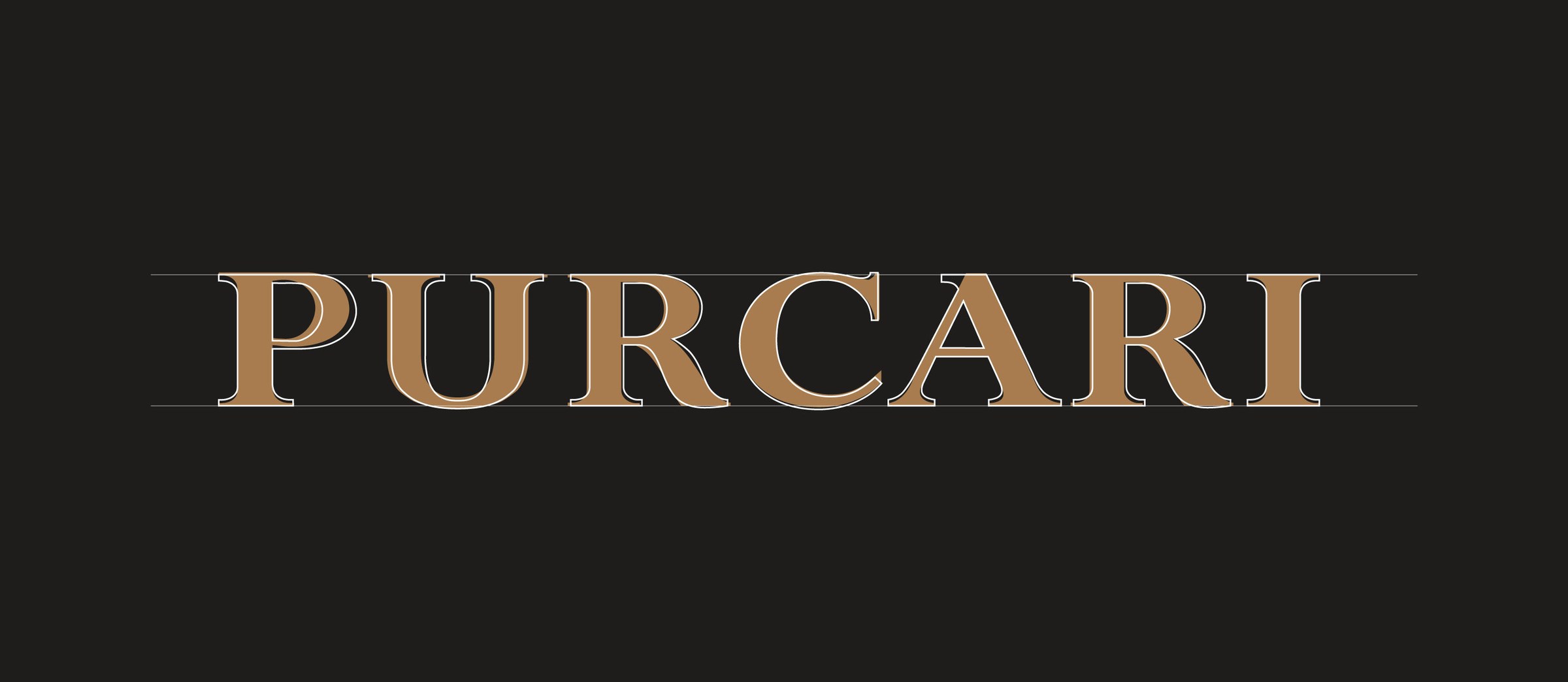 Logotipul PURCARI rafinat, în auriu pe fundal închis, cu conturul versiunii curente ca umbră