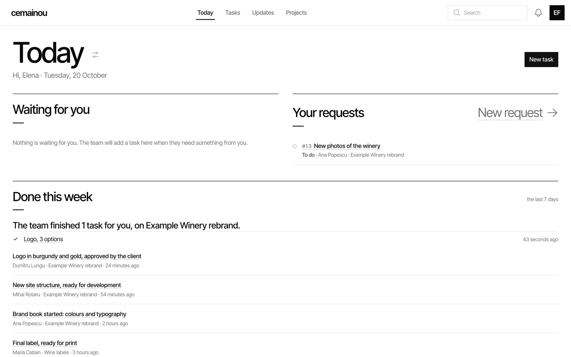 What the client sees: their requests and what got done for them